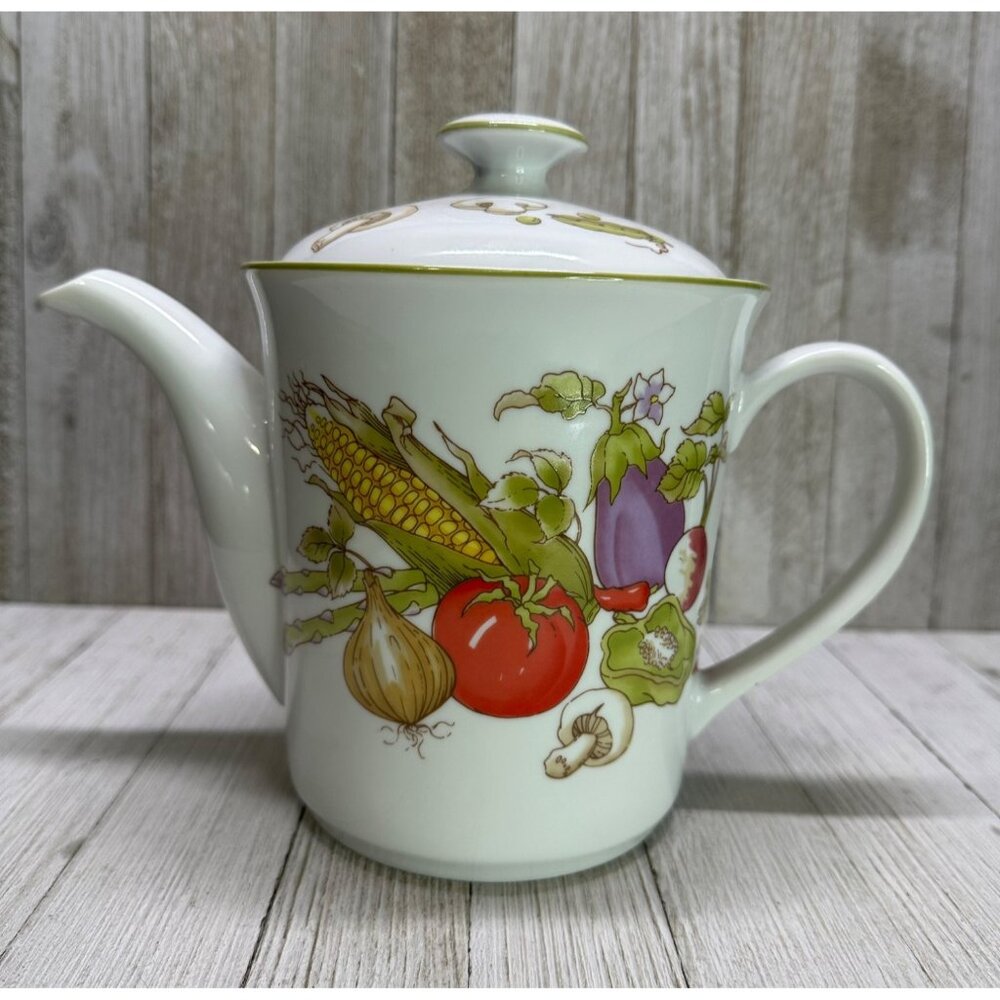 Vtg Rosenthal Netter Tea Pot with Veggie Decor Mushrooms Japan 7" Tall with Lid
